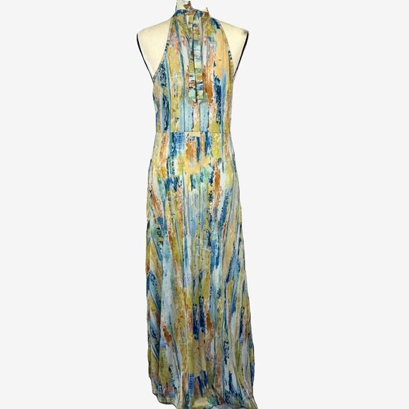 Watercolor Print Halter Maxi Dress | Sleeveless, Flowy, Resort Style Medium - Picture 2 of 4